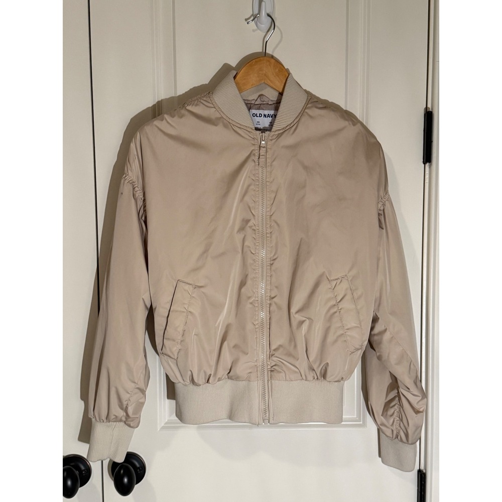 Old Navy Womens Tan Ivory Ruched Sleeve Bomber Jacket XS